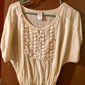 Boho tie waist peasant style cream top